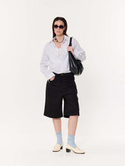 White & Blue Pinstriped Oversized Cropped Shirt